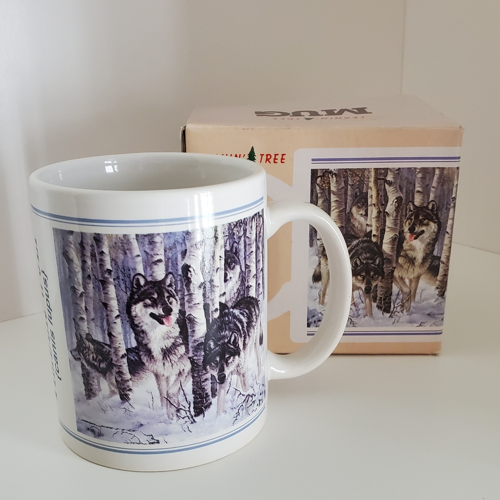 White Ceramic Mug Timber Wolf Scene